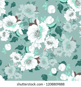 Seamless pattern with a bouquet of poppies for textiles and printing