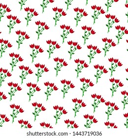 Seamless pattern. Bouquet of red tulips on white background.. Ideal for textiles, packaging, paper printing, simple backgrounds and textures.