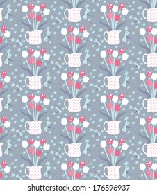 Seamless pattern with bouquet of tulips