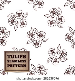 Seamless pattern with bouquet of tulips and cardboard label