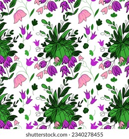 Seamless pattern with bouquetes of wild flowers on white background