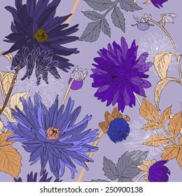 seamless pattern with bouquets of Beautiful flowers of Garden asters