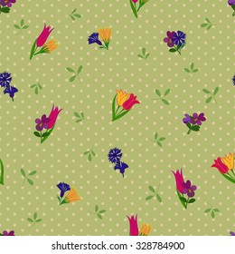 Seamless pattern with bouquets of flowers cartoon.