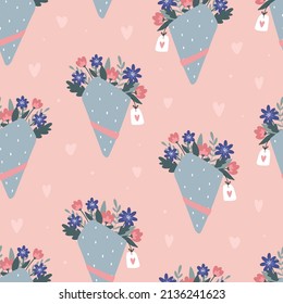 seamless pattern with bouquets of flowers for prints, wrapping paper,  packaging, textile, backgrounds, scrapbooking, etc. EPS 10