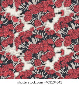 Seamless pattern with bouquets of pinks, vector illustration, color version