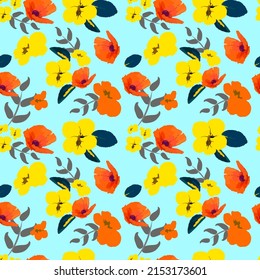 Seamless pattern with bouquets of poppies and chamomiles. Floral background for swimsuit, textile, wallpaper, pattern fills, covers, surface, print, gift wrap. Shabby chic.