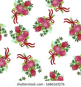 Seamless pattern with bouquets of protea. Vector graphics.