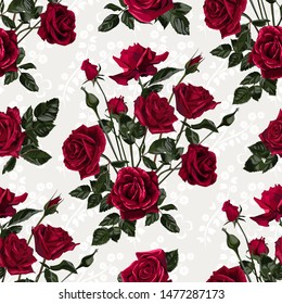 Seamless pattern with bouquets of red roses flowers.