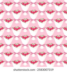 Seamless pattern with bouquets of red roses on a pink background. Valentine's day vector editable background