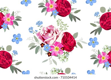 Seamless pattern with bouquets of roses