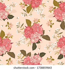 
Seamless pattern with bouquets of roses. Floral background