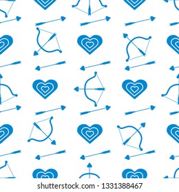 Seamless pattern with bow, arrows, target, hearts. Greeting card happy Valentine's Day. Romantic background. Design for banner, poster or print.