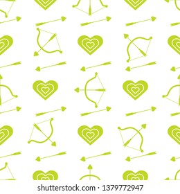 Seamless pattern with bow, arrows, target, hearts. Greeting card happy Valentine's Day. Romantic background. Design for banner, poster or print.