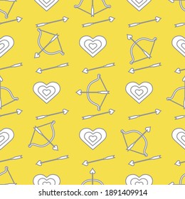 Seamless pattern with bow, arrows, target, hearts. Greeting card happy Valentine's Day. Romantic background. Design for banner, poster or print. Illuminating and Ultimate Gray.