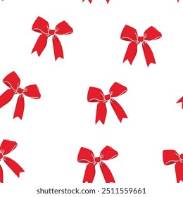 Seamless pattern with bow knots, gift ribbons. Hand drawn vector illustration. Holidays background.