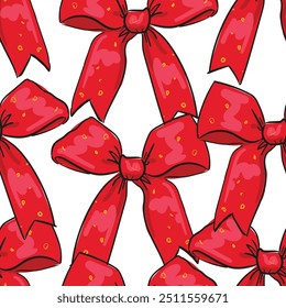 Seamless pattern with bow knots, gift ribbons. Hand drawn vector illustration. Holidays background.