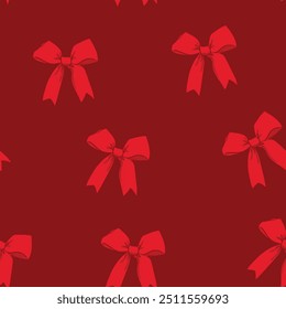 Seamless pattern with bow knots, gift ribbons. Hand drawn vector illustration. Holidays background.