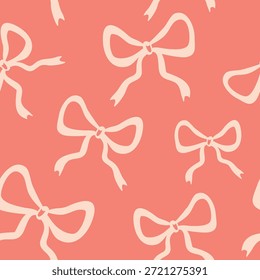 Um padrão sem emenda com um arco sobre um fundo de coral. Um design repetível para embrulho de presente, têxteis, papel de parede ou decoração de feriado.