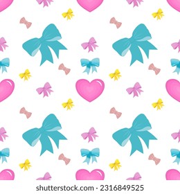 Seamless pattern of bow ribbon heart on white background for background and texture wrapping paper 