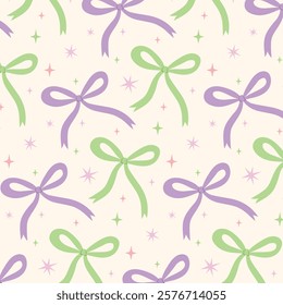 Seamless pattern with Bow style, Lovely ribbons print background. Cute elegant coquette pattern style.