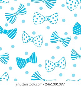 Seamless pattern with bow ties. Vector flat illustration with blue bow ties on white background for Father's Day design.