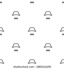 Patrón sin inconvenientes con sombreros de bolos y corbatas de arco sobre fondo blanco. Caballero, simple adorno.  Ilustración plana vectorial.