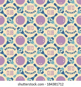 Seamless pattern of bowling balls and ninepins. Editable vector illustration.