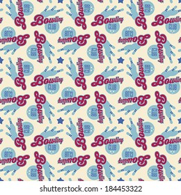 Seamless pattern of bowling balls and ninepins. Editable vector illustration.