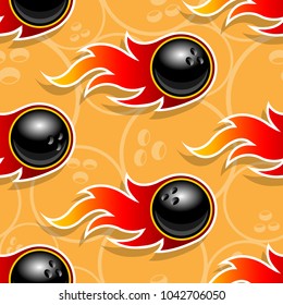 Seamless pattern with bowling icons and flames. Vector illustration. Ideal for wallpaper, wrapper, packaging, fabric design and any kind of decoration.