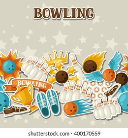 Seamless pattern with bowling items. Background made without clipping mask. Easy to use for backdrop, textile, wrapping paper.