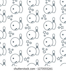 Seamless pattern with bowling pins and bowls. Sports theme. Games, hobbies, entertainment. Design for banner, poster or print.