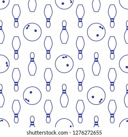 Seamless pattern with bowling pins and bowls. Sports theme. Games, hobbies, entertainment. Design for banner, poster or print.