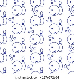 Seamless pattern with bowling pins and bowls. Sports theme. Games, hobbies, entertainment. Design for banner, poster or print.