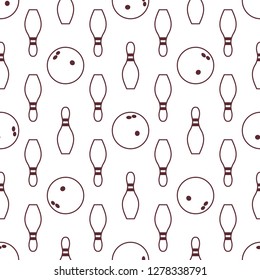 Seamless pattern with bowling pins and bowls. Sports theme. Games, hobbies, entertainment. Design for banner, poster or print.