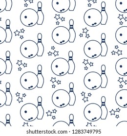 Seamless pattern with bowling pins and bowls. Sports theme. Games, hobbies, entertainment. Design for banner, poster or print.