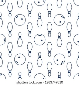 Seamless pattern with bowling pins and bowls. Sports theme. Games, hobbies, entertainment. Design for banner, poster or print.