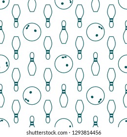 Seamless pattern with bowling pins and bowls. Sports theme. Games, hobbies, entertainment. Design for banner, poster or print.