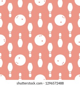 Seamless pattern with bowling pins and bowls. Sports theme. Games, hobbies, entertainment. Design for banner, poster or print.