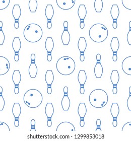Seamless pattern with bowling pins and bowls. Sports theme. Games, hobbies, entertainment. Design for banner, poster or print.