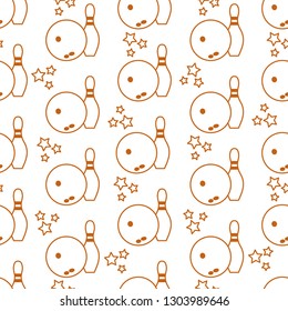 Seamless pattern with bowling pins and bowls. Sports theme. Games, hobbies, entertainment. Design for banner, poster or print.