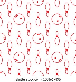 Seamless pattern with bowling pins and bowls. Sports theme. Games, hobbies, entertainment. Design for banner, poster or print.