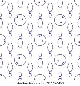 Seamless pattern with bowling pins and bowls. Sports theme. Games, hobbies, entertainment. Design for banner, poster or print.