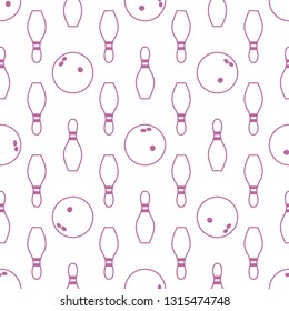 Seamless pattern with bowling pins and bowls. Sports theme. Games, hobbies, entertainment. Design for banner, poster or print.