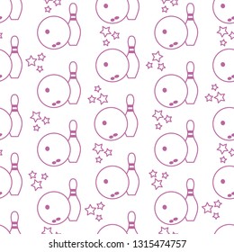 Seamless pattern with bowling pins and bowls. Sports theme. Games, hobbies, entertainment. Design for banner, poster or print.