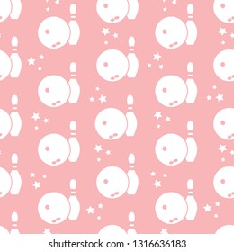 Seamless pattern with bowling pins and bowls. Sports theme. Games, hobbies, entertainment. Design for banner, poster or print.