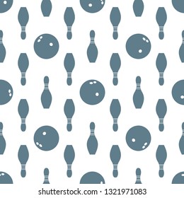 Seamless pattern with bowling pins and bowls. Sports theme. Games, hobbies, entertainment. Design for banner, poster or print.