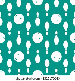 Seamless pattern with bowling pins and bowls. Sports theme. Games, hobbies, entertainment. Design for banner, poster or print.
