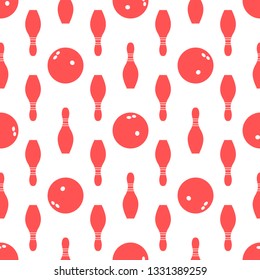 Seamless pattern with bowling pins and bowls. Sports theme. Games, hobbies, entertainment. Design for banner, poster or print.