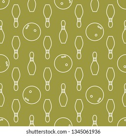 Seamless pattern with bowling pins and bowls. Sports theme. Games, hobbies, entertainment. Design for banner, poster or print.