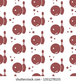 Seamless pattern with bowling pins and bowls. Sports theme. Games, hobbies, entertainment. Design for banner, poster or print.